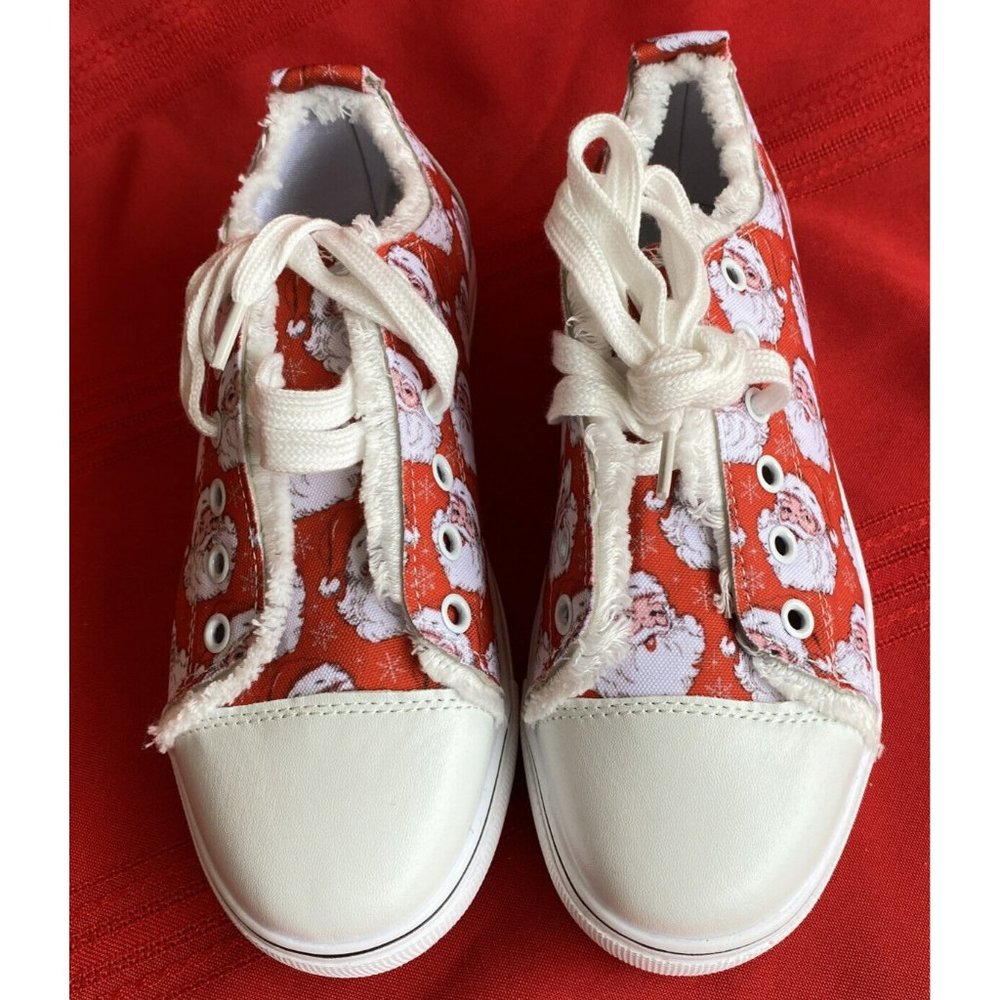 Christmas Women's Santa Claus Tennis Shoes Size 5 Red White Fringe New